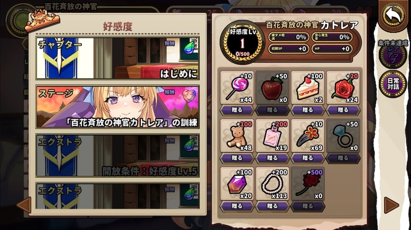 アライアンスセージの好感度ページ