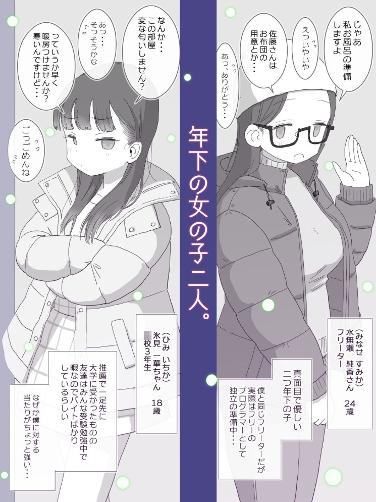 ある大雪の冷たい夜僕の家の布団の中でバイト先の女の子達が内緒で密着あたためえっちしてくれた。3