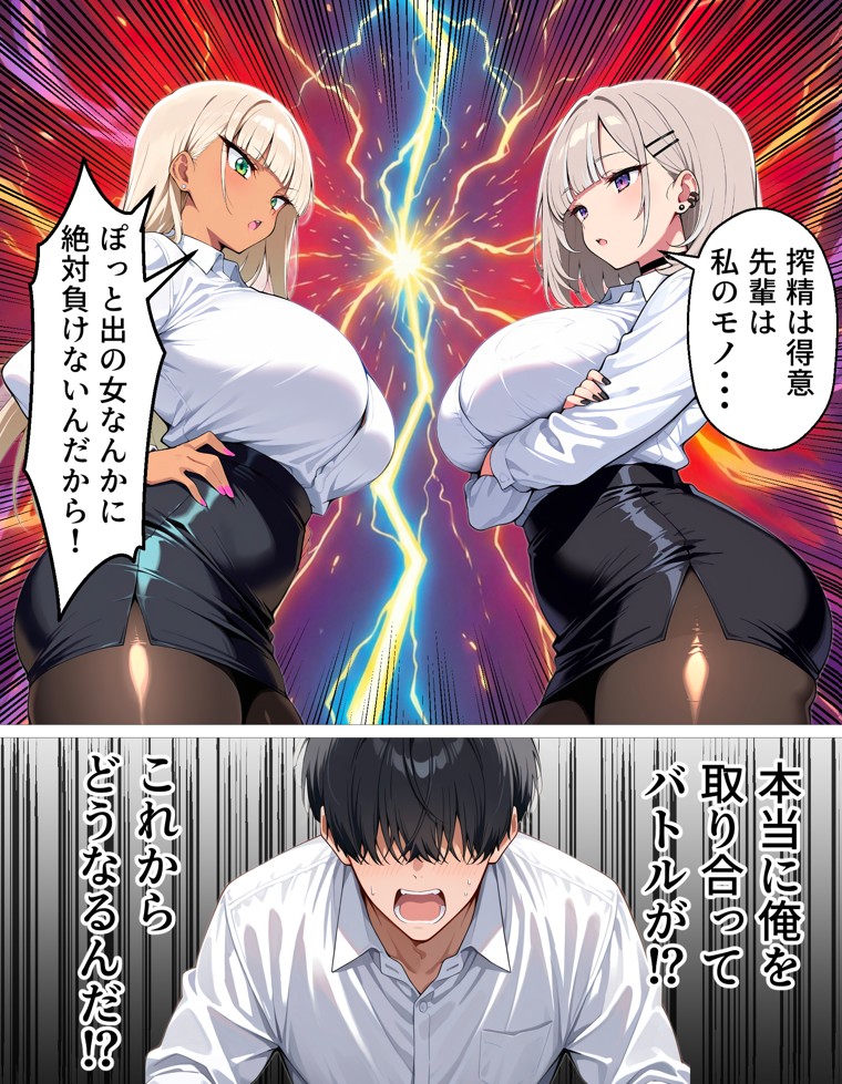 新卒の黒ギャルとダウナーギャルが「2人で」搾精してくれる話33