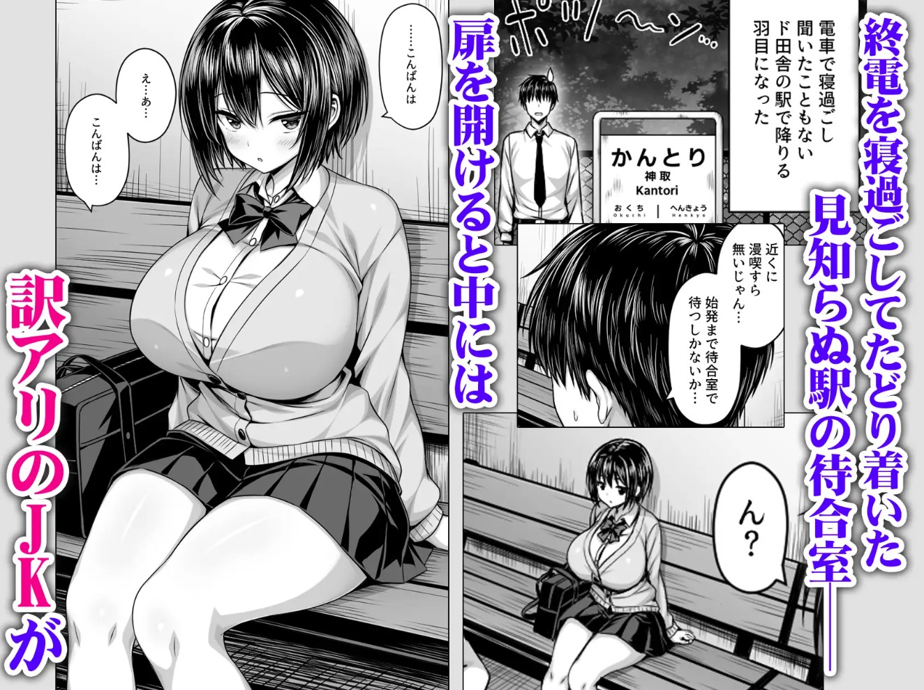 深夜の無人駅で巨乳家出JK拾った2